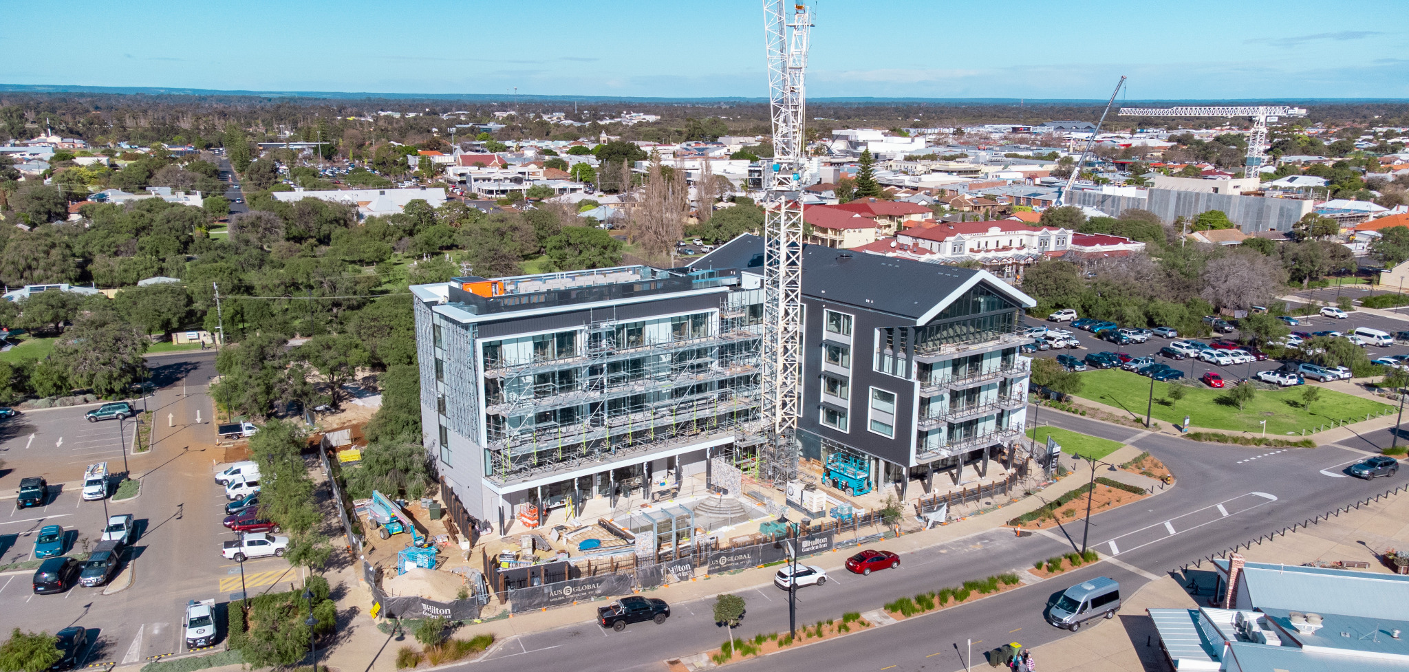 Hilton hotel construction site aerial photograph by Matt Riley Studio